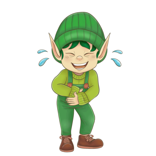 Un lutin qui se tient le ventre en riant